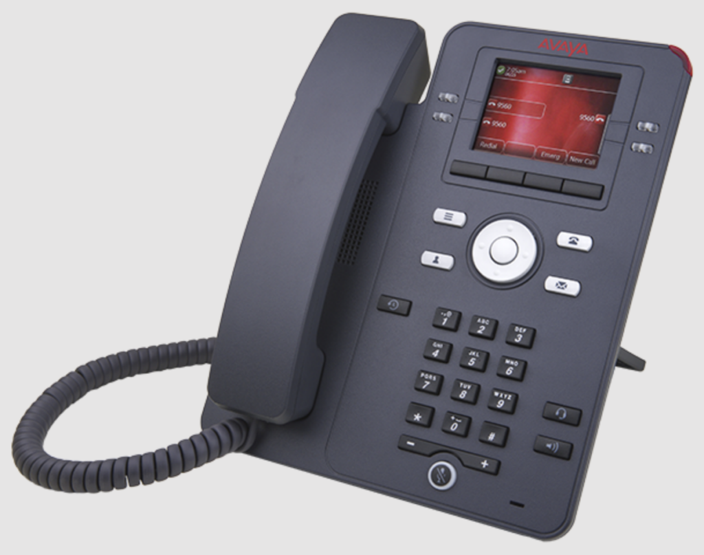 The Avaya J139 with its red visual display.