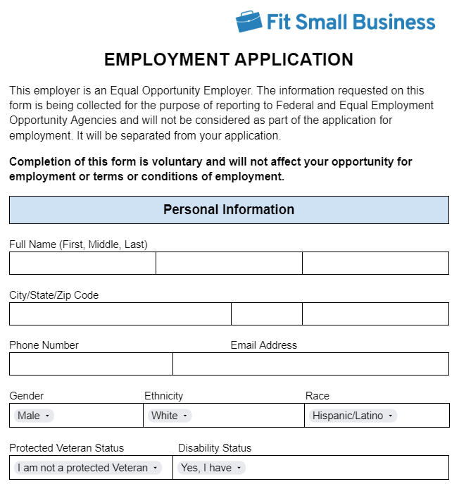 EEO Employment Application Form