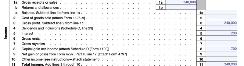 Form 1120, Page 1, Lines 1-11