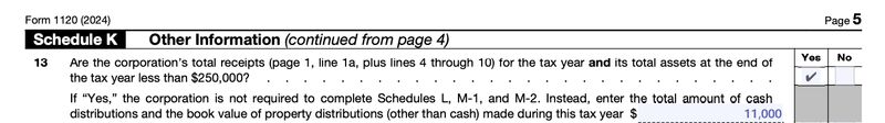 Form 1120, Schedule K, Line 13