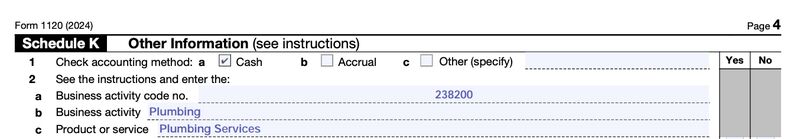 Form 1120, Schedule K, Lines 1 & 2