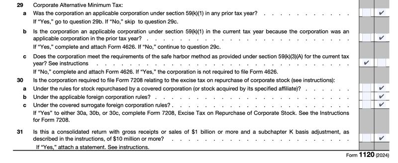 Form 1120, Schedule K, Lines 29-31