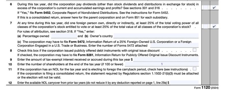 Form 1120, Schedule K, Lines 6-12