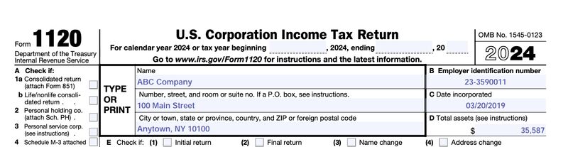 IRS Form 1120 General Information