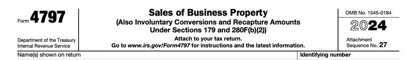 IRS Form 4797 Header with Attachment Sequence Number