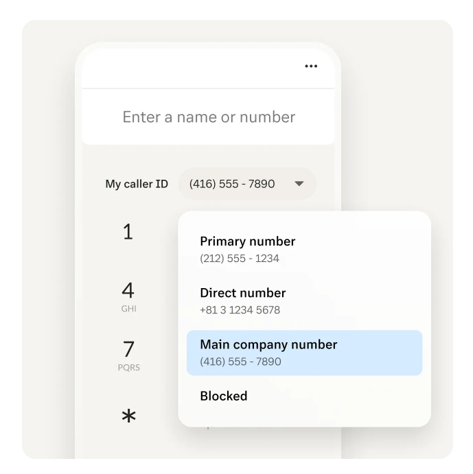 Ring Central caller id highlighting number identification feature and call blocking.