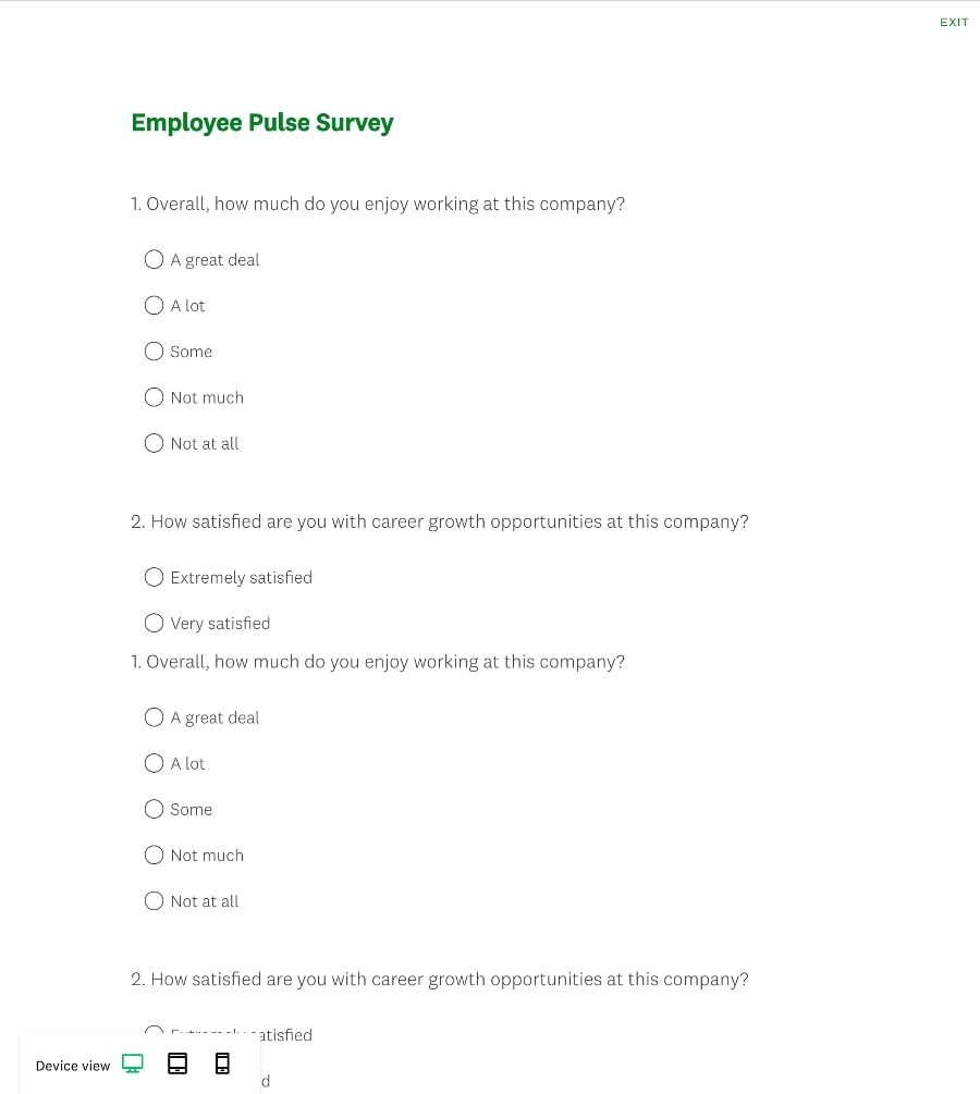 An Employee pulse survey for giving organizations a quick overview of workplace health.