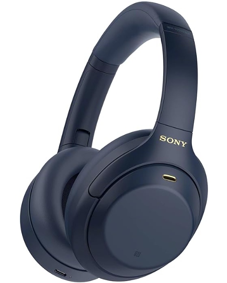 Midnight blue Sony noise-cancelling over the ear headphones.