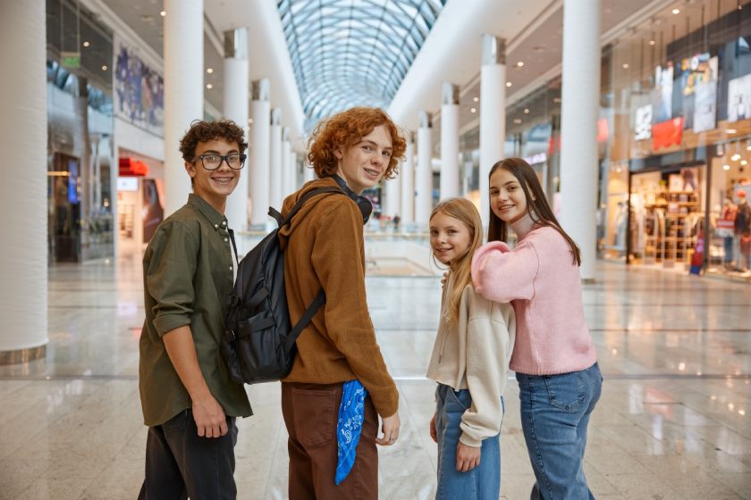 An image of gen alpha kids at the mall.