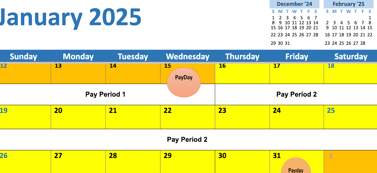 2025 Semimonthly Pay Period Calendar