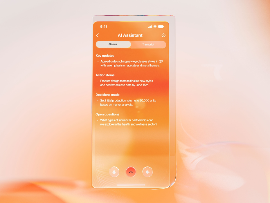 RingCentral's AI Assistant interface on a mobile device.