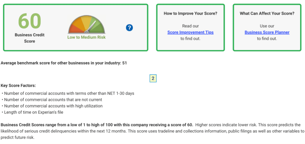 An example of how Experian might display credit scores on its credit reports.