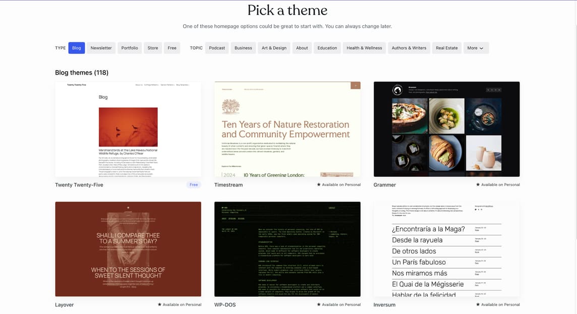 Various WordPress website themes for blogs.