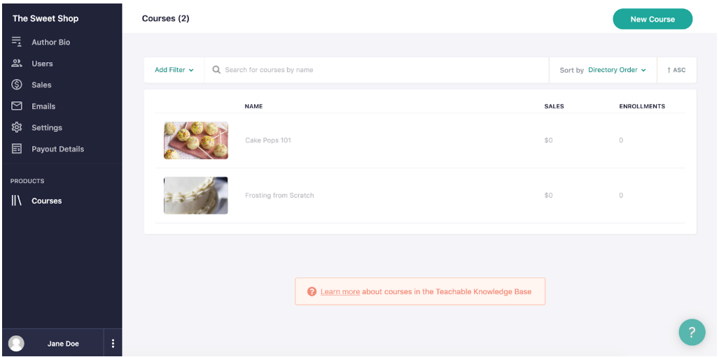 Teachable author dashboard