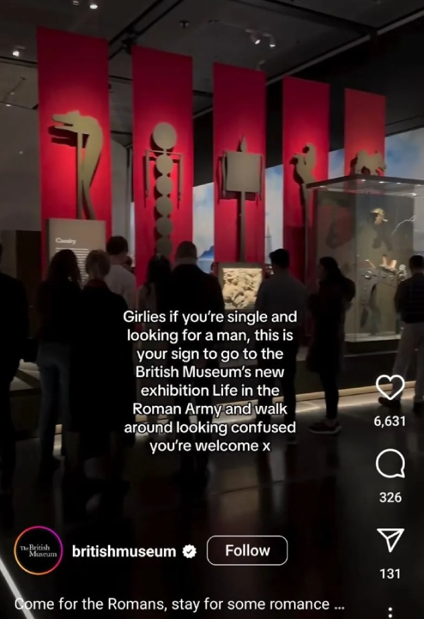 A screenshot of the British Museum's TikTok video jumping on the "Girlies if you're looking for a man" trend.