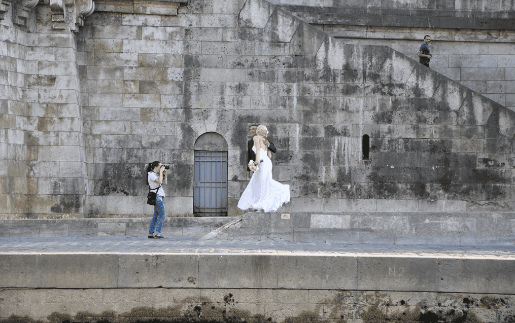 A wedding photographer captures a couple’s special moment