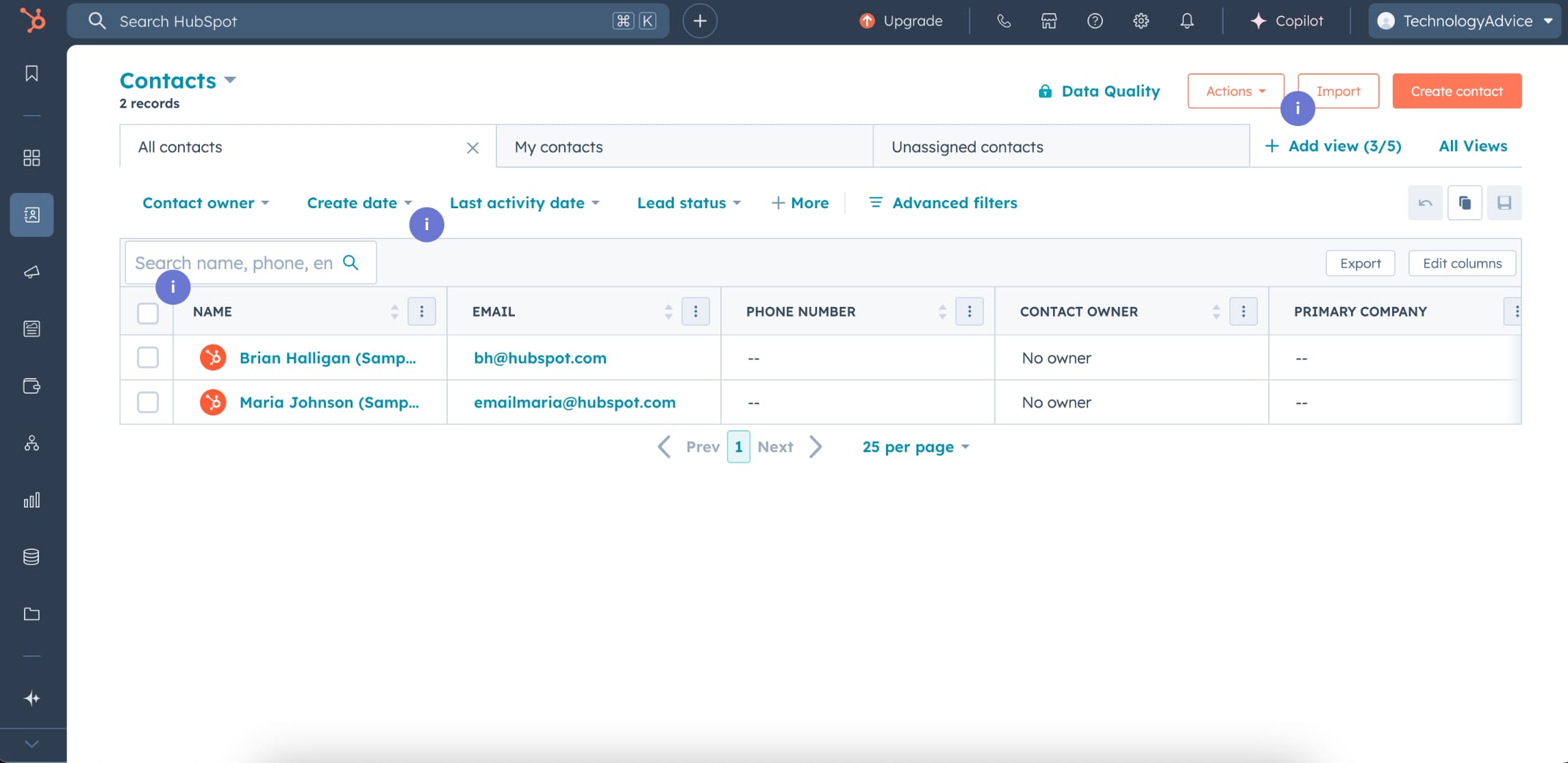 HubSpot's leads management platform.