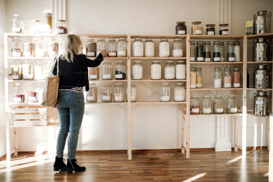 shelves with different jars