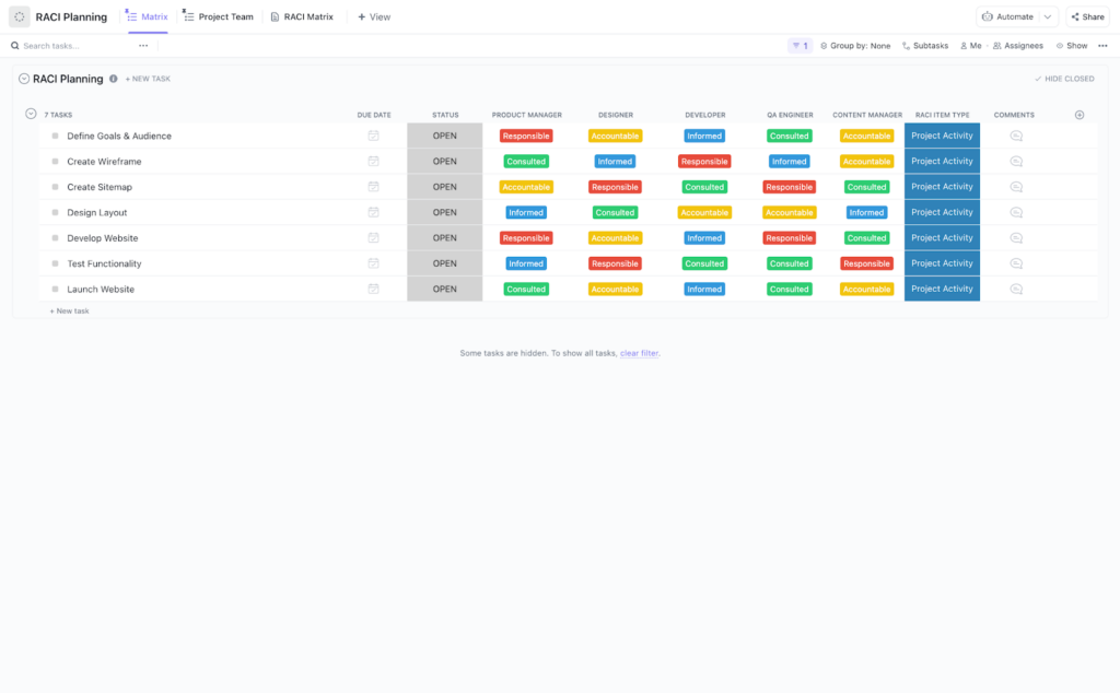 ClickUp data governance template for project planning.