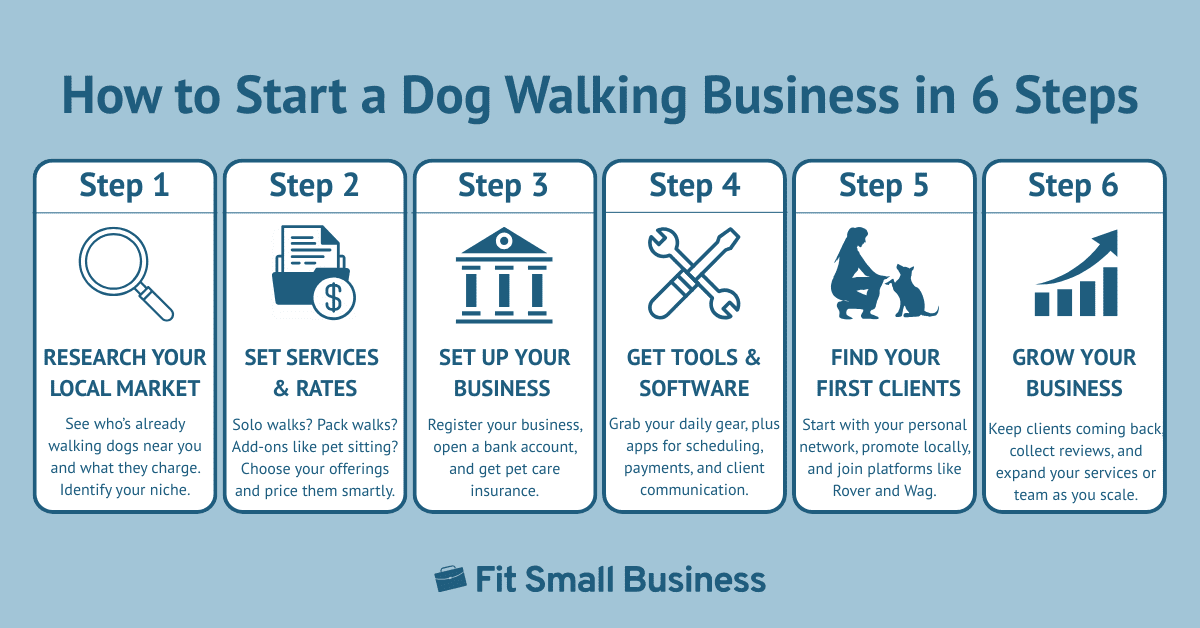 Infographic with steps for starting a dog walking business