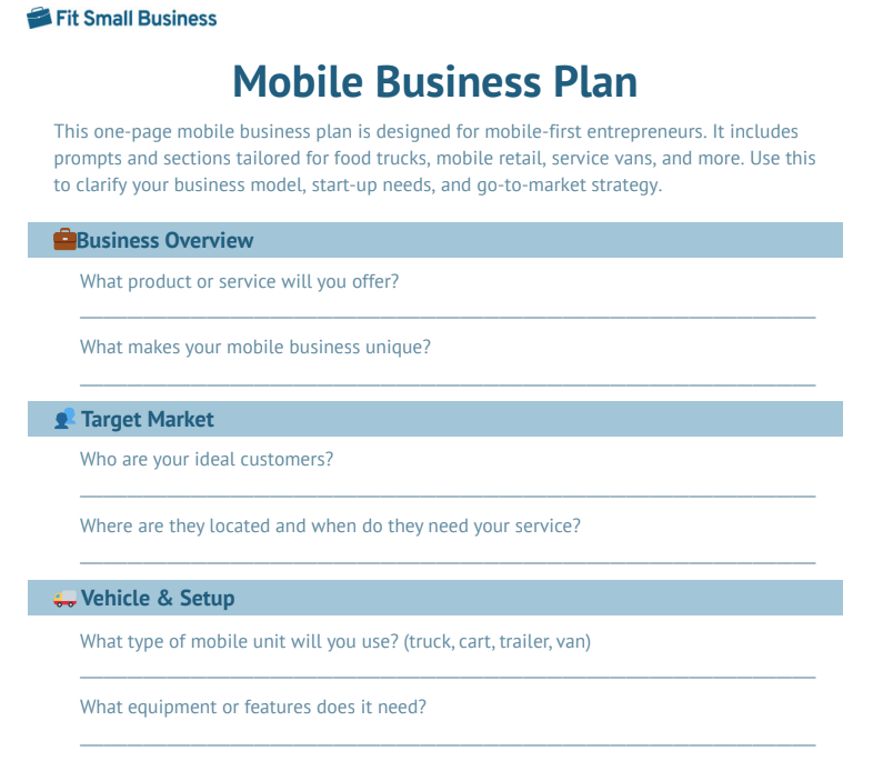 Mobile business plan template preview