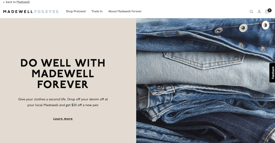 Madewell Forever program displayed on its website