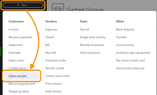 Navigating Sales Receipt QBO