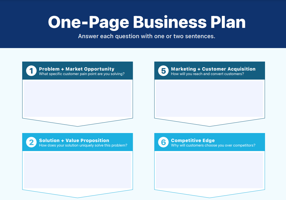 One-page business plan template preview