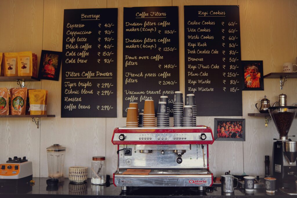 Coffee shop with menus on the wall
