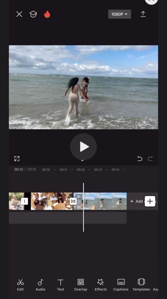 A vertical video being edited on the CapCut app.
