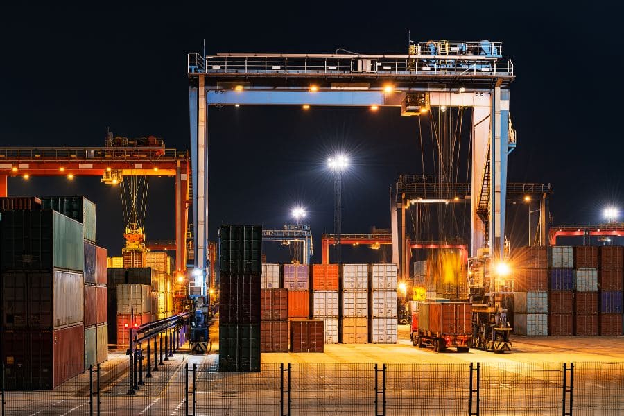 Shipping containers in a port