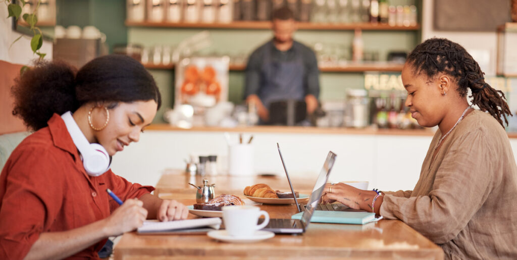 Students studying in a cafe