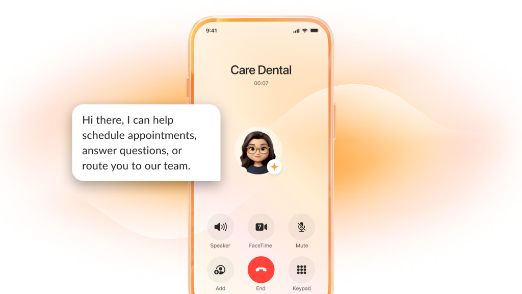 Mobile screen with RingCentral artificial intelligence receptionist with message prompt.