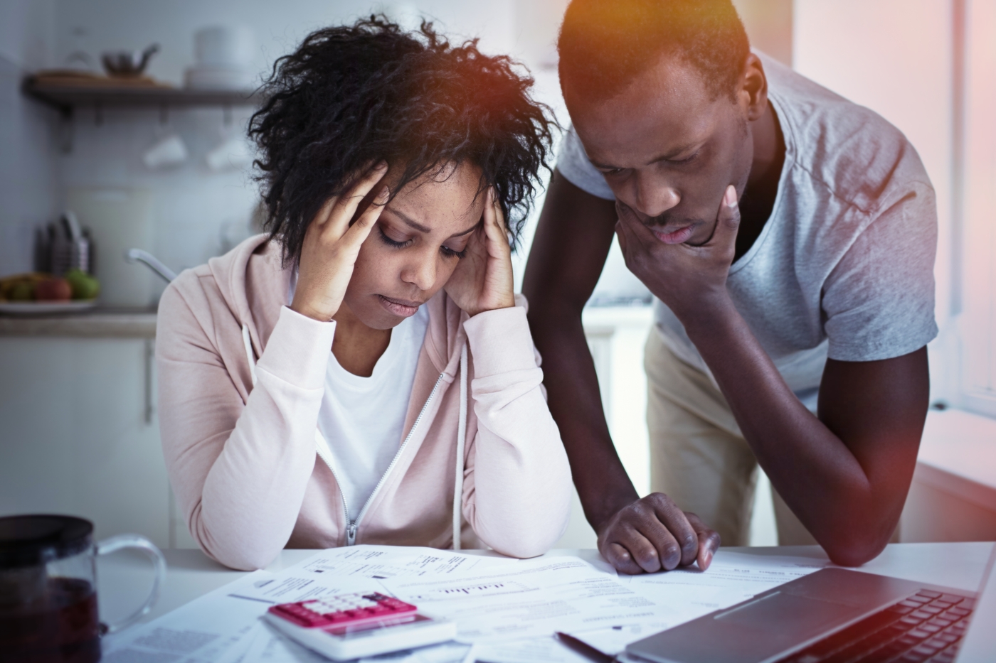 Young couple have no money to pay debts and rent for apartment