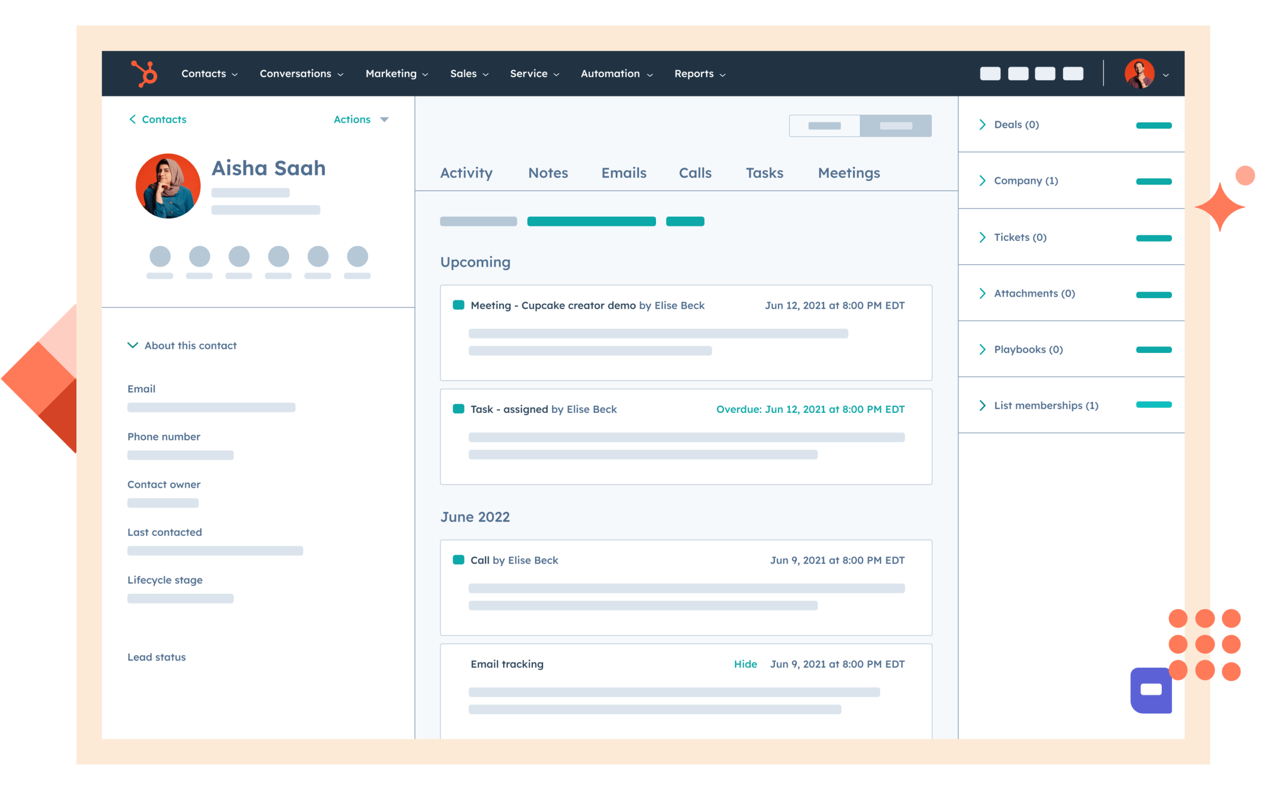 A mockup of the HubSpot CRM interface.