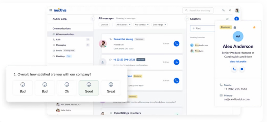 Nextiva post-call survey pop-up in the mobile and desktop app.