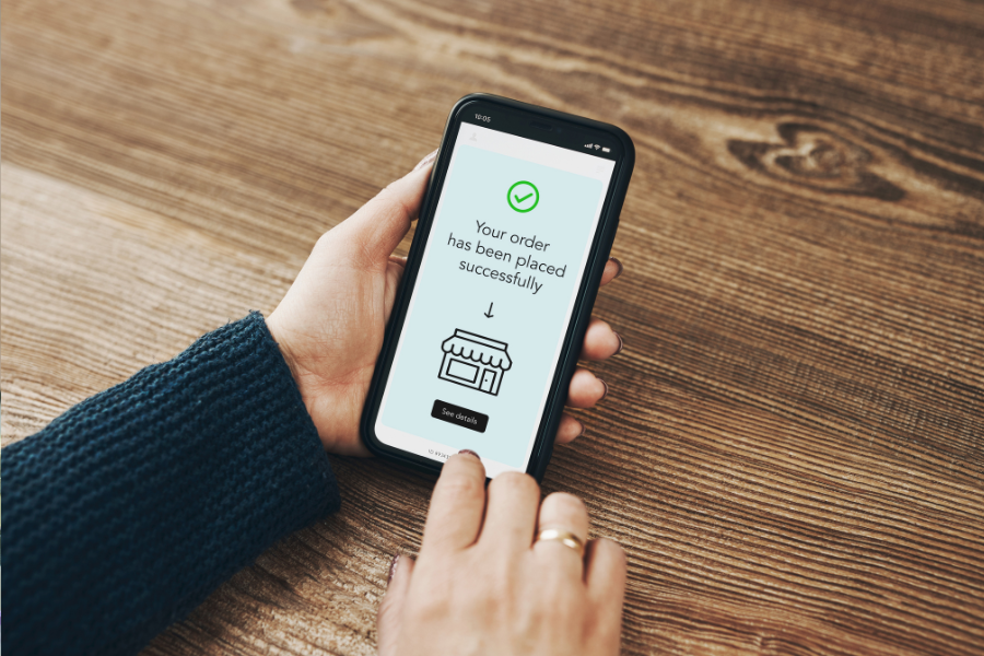Shopping online. Ordering product online using smartphone. Order confirmation. Using technology