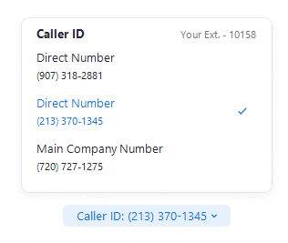 Zoom Phone caller ID featuring shared lines and extension options.