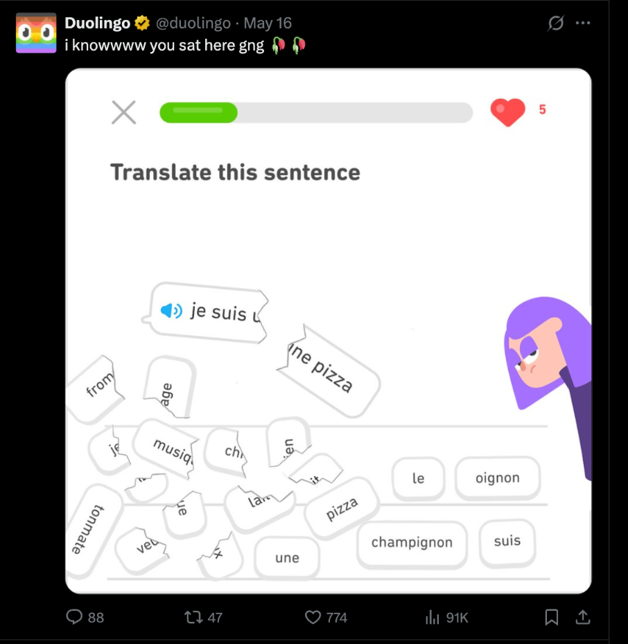 An image post from Duolingo on X.