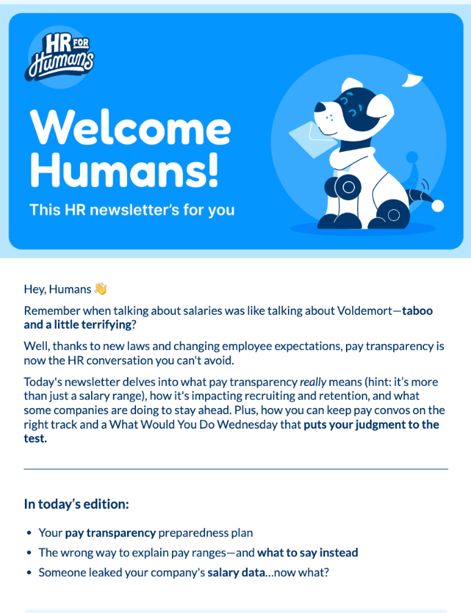 An email newsletter titled "HR for Humans."