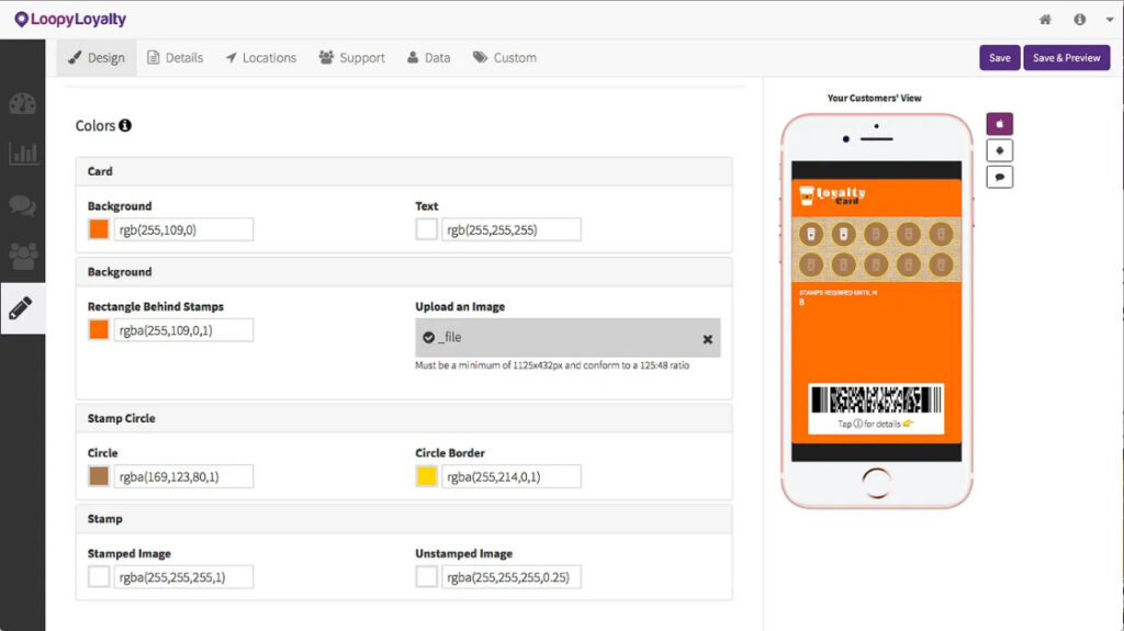 A loyalty card being set up in Loopy Loyalty's platform.