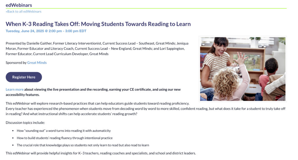 A registration for for a webinar from EdWebinars.