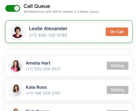 CallHippo showing a live call queue with multiple agents and caller statuses.