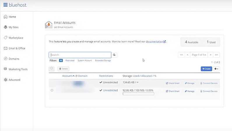 Bluehost email auto-responders and other email features.