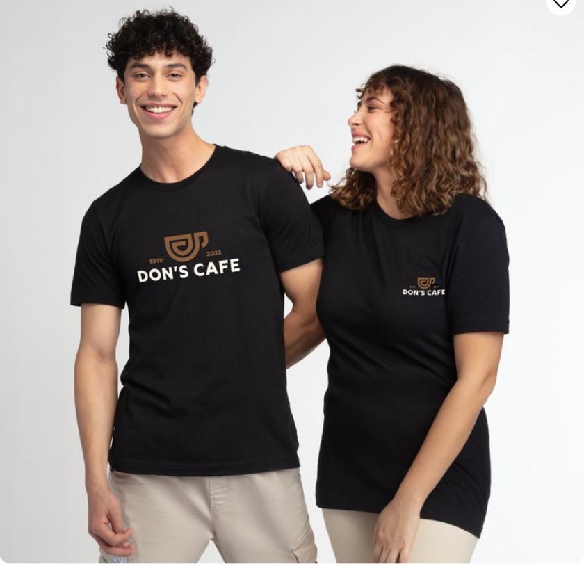 Branded T-shirts for a cafe on two models.