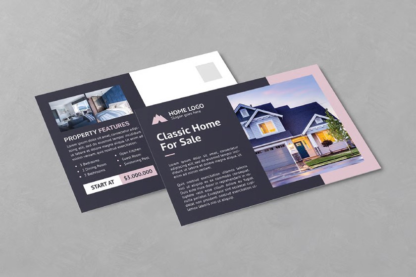 Sample postcards advertising a real estate business.