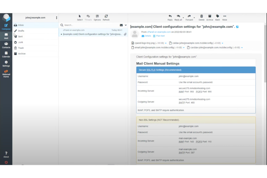 A sample interface of Inmotion Hosting's email inbox.