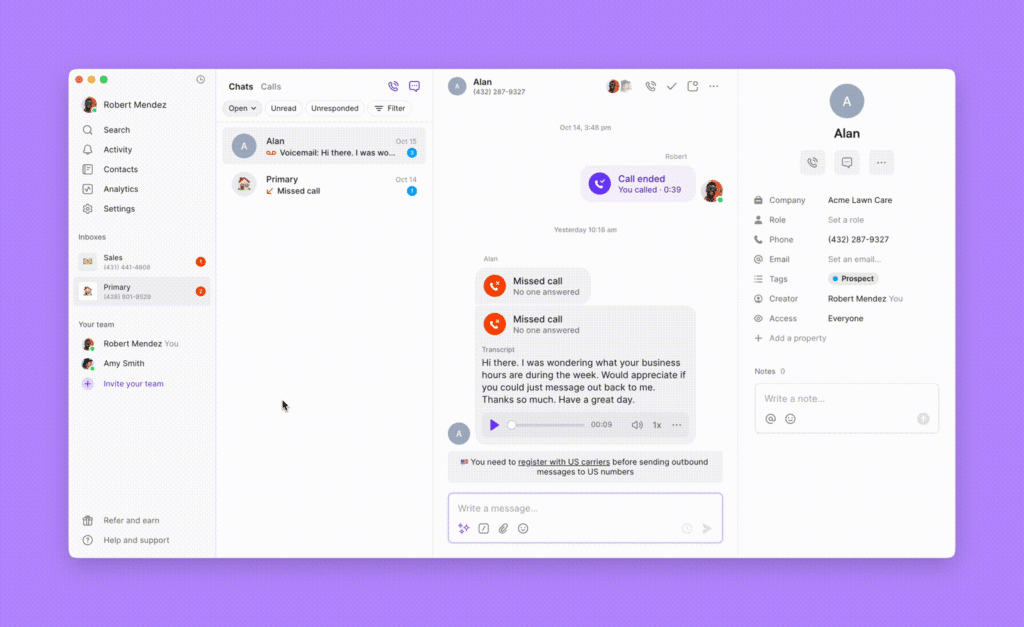OpenPhone's interface.