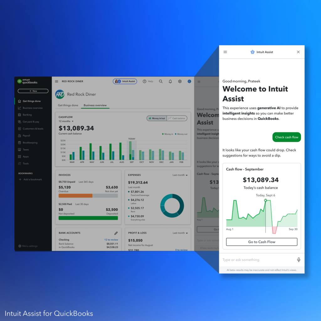 Image showing the chat-based AI features of QuickBooks Online