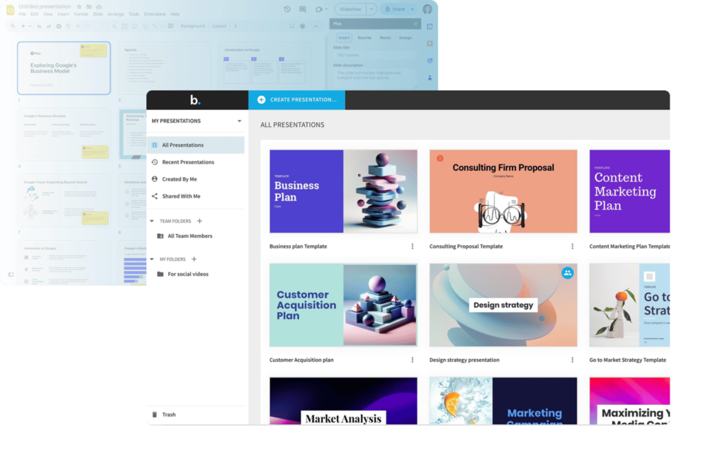 Beautiful.ai site with a library of presentation templates for different business use cases.